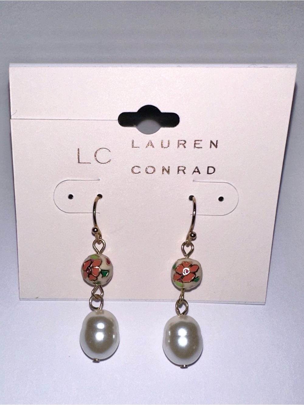 LC Lauren Conrad Gold-Tone Floral Enamel Bead and Pearl Drop Earrings
